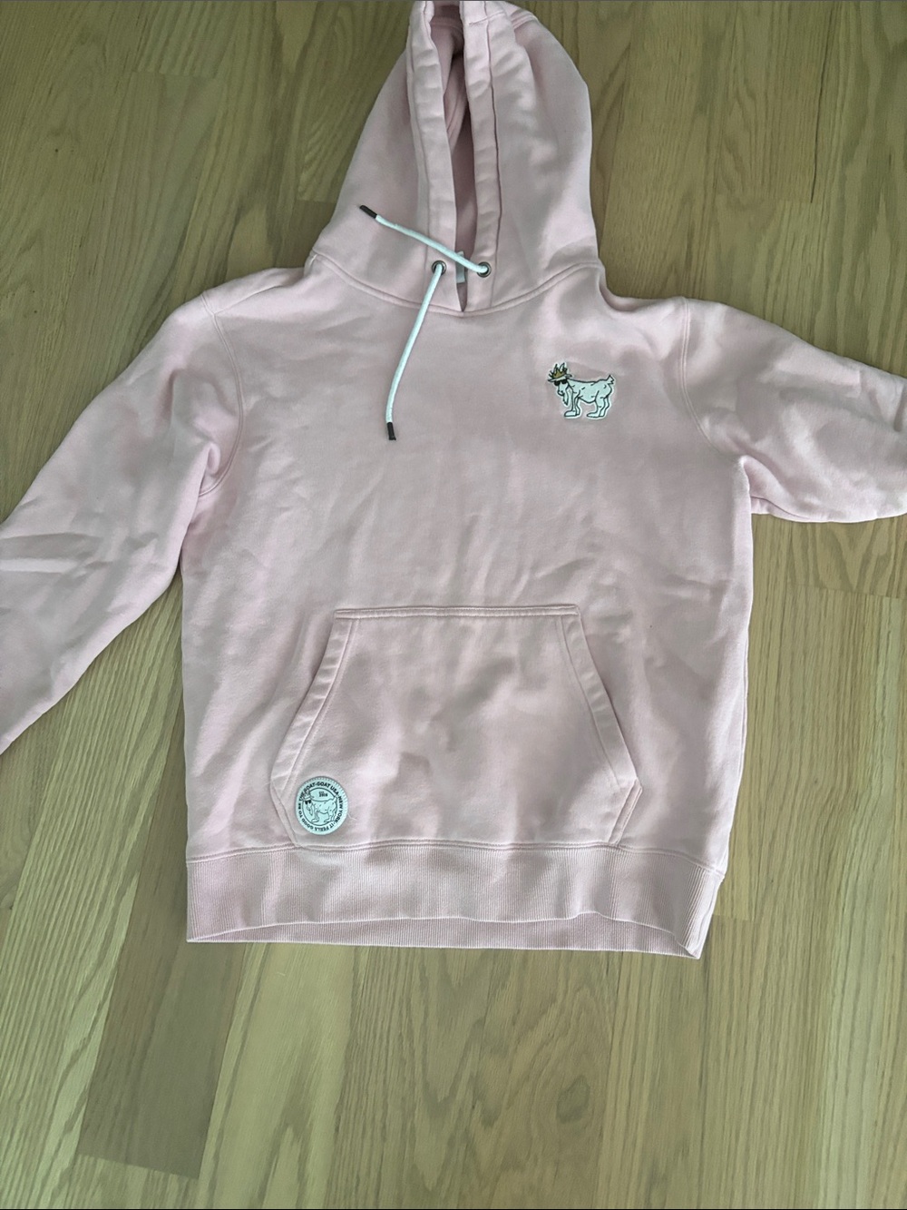 Goat Light Pink Pullover Hoodie with Embroidered Goat Patch